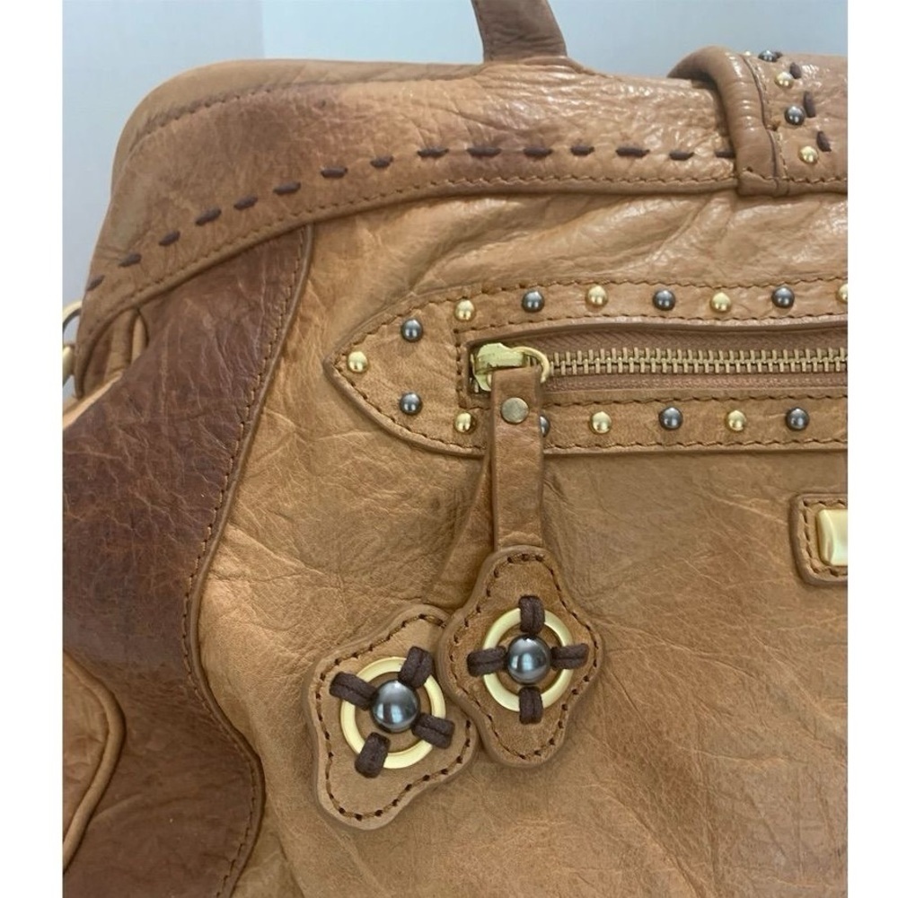 Isabella Fiore Leather Satchel Handbag Studded Boho Y2K Purse Beaded Bag - Picture 3 of 16